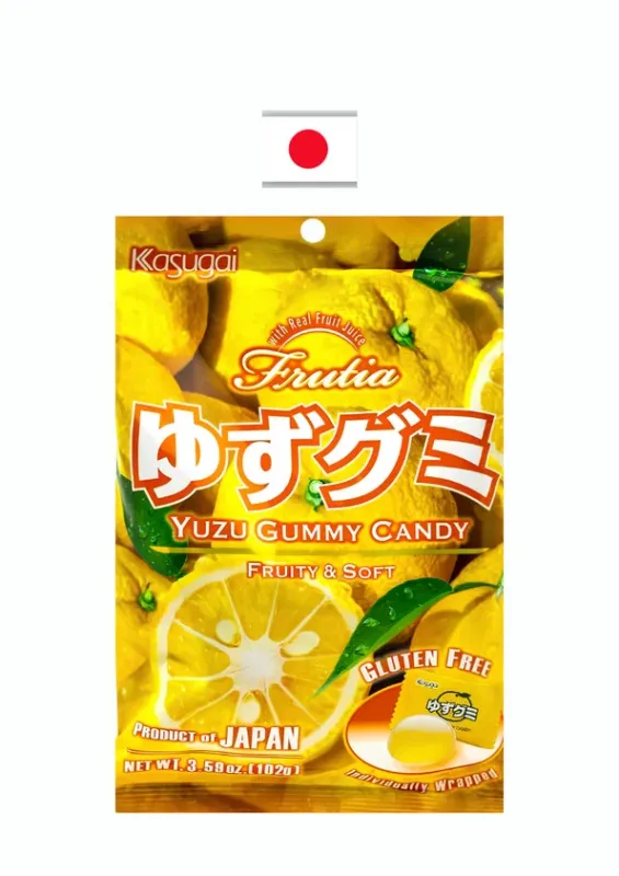 KASUGAI GUMMY YUZU CANDY 102g - Bala de goma sabor limão yuzu. Origem: Japão
