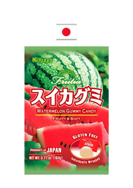 KASUGAI GUMMY SUIKA 107g - Bala de goma sabor de melancia. Origem: Japão (VENCIMENTO 21/11/2026)