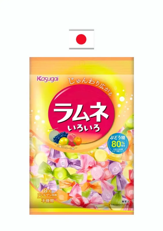 KASUGAI RAMUNE IROIRO 80g - Bala sabor frutas sortidas. Origem: Japão