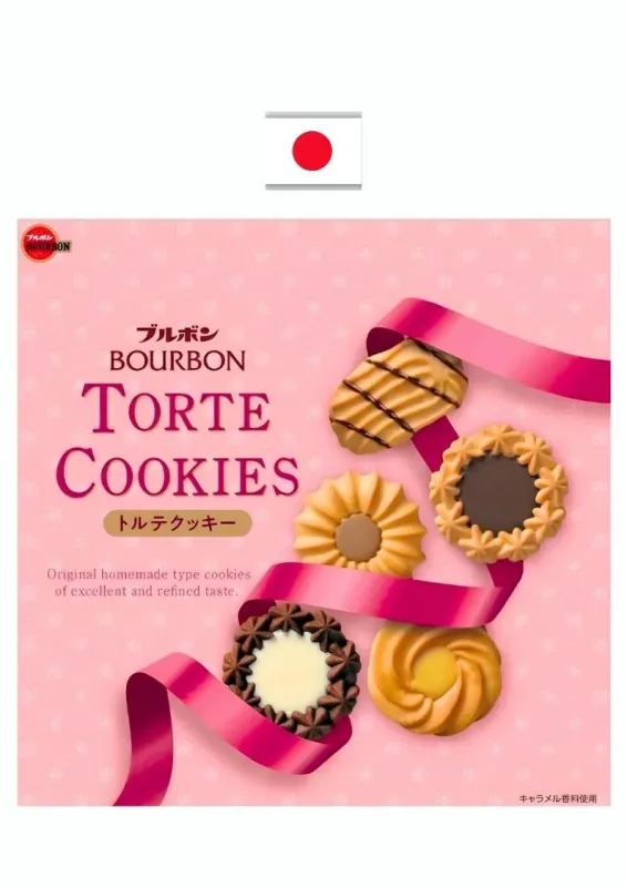 BOURBON CAN TORTE COOKIES 310g - Biscoitos estilo cookies com recheio. Origem: Japão.