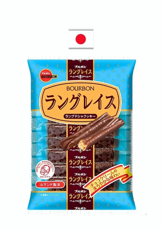 BOURBON LANGRACE CHOCOLATE 81g - Wafer folhado coberto com chocolate. Origem: Japão