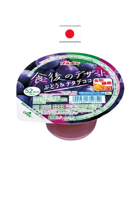 BOURBON JELLY BUDO 140g - Gelatina com pedaço de uva e nata de coco. Origem: Japão
