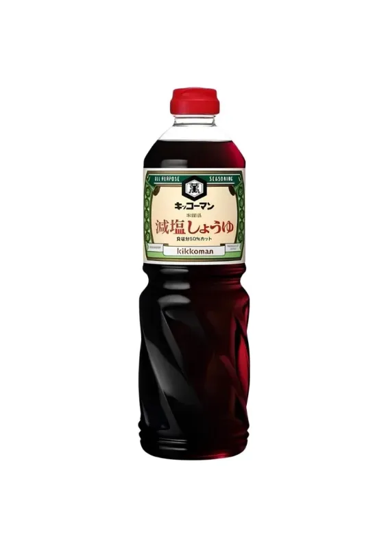 KIKKOMAN SHOYU GENEN 1L 50% LESS SALT - Molho de soja com teor de sal reduzido. Origem: Japão