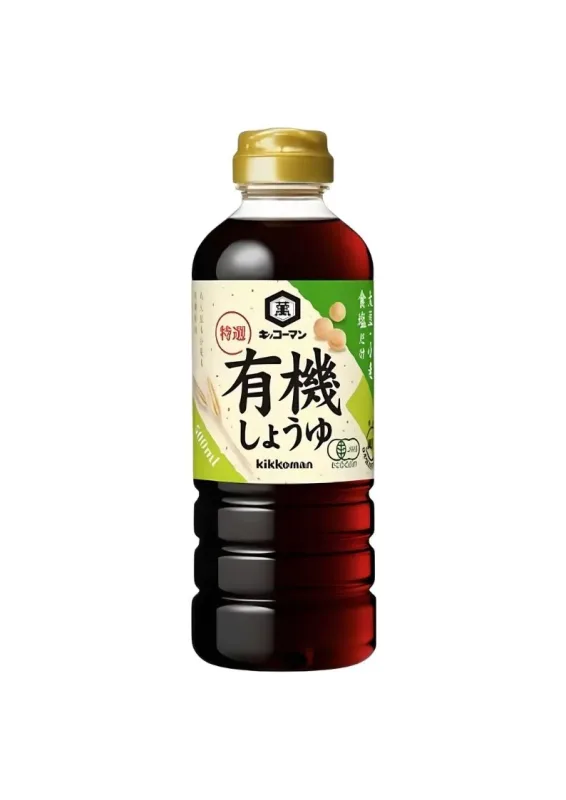 KIKKOMAN SHOYU TOKUSEN YUKI 500ml - Molho de soja orgânico (soja integral 100% orgânica e trigo orgânico). Origem: Japão