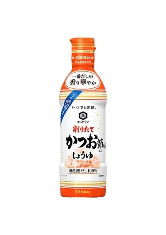 KIKKOMAN SHOYU KEZURI TATE KATSUOBOSHI KAORI 450ml - Molho de soja com caldo de peixe (dashi). Origem: Japão