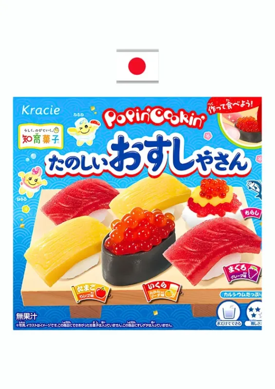 KRACIE TANOSHII OSUSHI SNACK 29g - Kit de doce no tema sushi. Origem: Japão