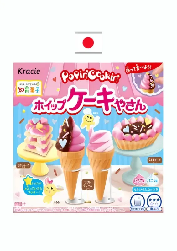 KRACIE WHIP CAKEYA SAN SNACK 27g - Kit de doce no tema confeitaria. Origem: Japão.
