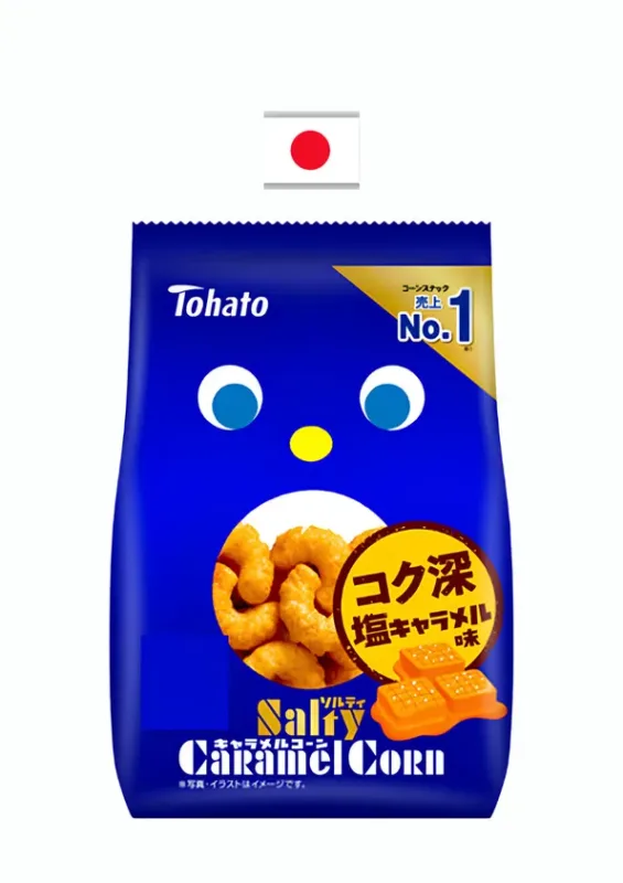 TOHATO CARAMEL CORN SALTY 67g - Snack de milho com sabor de caramelo salgado. Origem: Japão