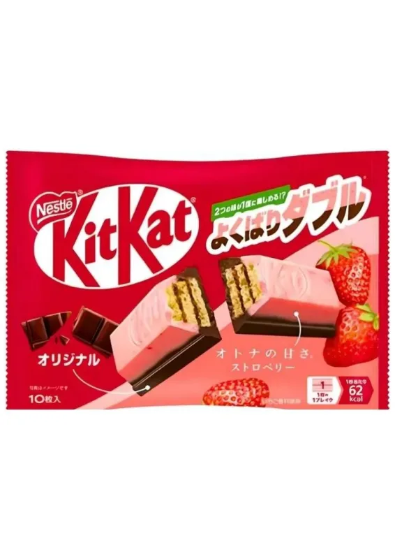 NESTLE KIT KAT YOKUBARI STRAWBERRY &amp; ORIGINAL 10P 127g - Chocolate amargo com biscoito e recheio sabor de morango. Origem: Japão
