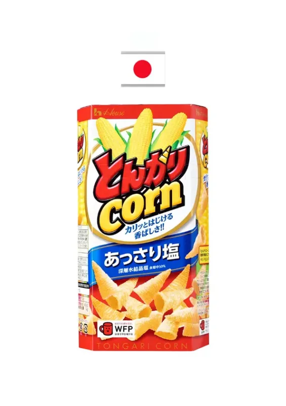 HOUSE TONGARI CORN ASARI SHIO 68g - Snack sabor de milho salgado. Origem: Japão