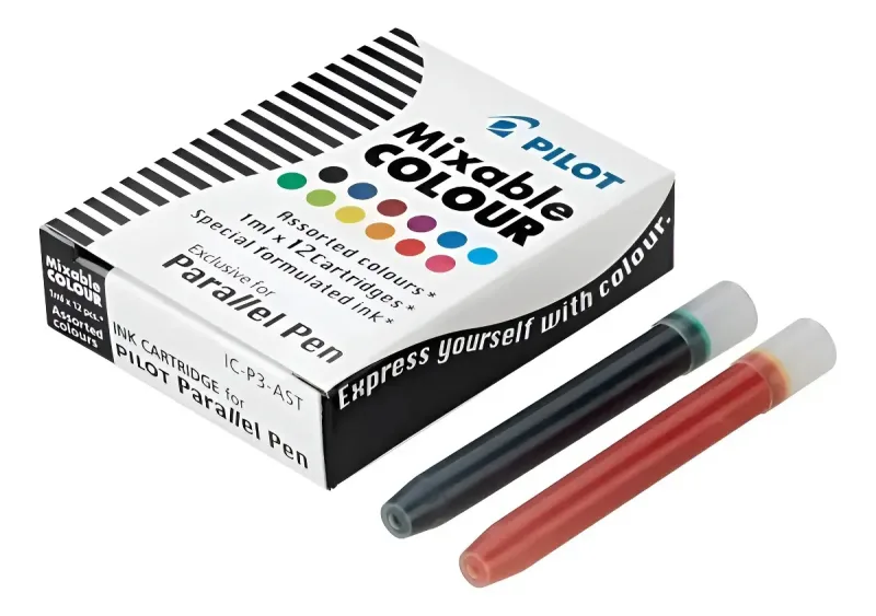 Caixa com 12 Cartuchos de Tinta para Caneta Caligráfica Pilot Parallel Pen - Cores Sortidas