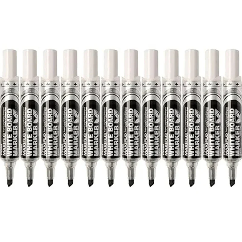 Pentel Maxiflo Whiteboard Marker Chisel Point 7mm Box 12 (Black) SuperOffice
