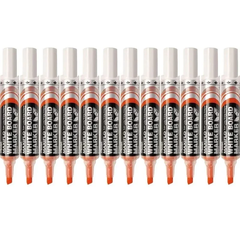 Pentel Maxiflo Whiteboard Marker Chisel Point 7mm Box 12 (Red) SuperOffice