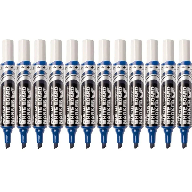 Pentel Maxiflo Whiteboard Marker Chisel Point 7mm Box 12 (Blue) SuperOffice
