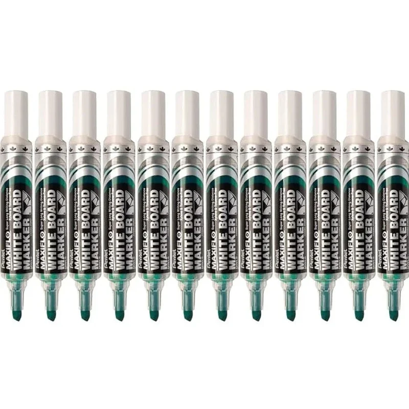 Pentel Maxiflo Whiteboard Marker Chisel Point 7mm Box 12 (Green) SuperOffice