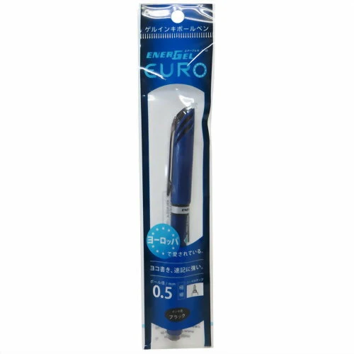 ぺんてる Pentel ゲルインキボールペン ENERGEL EURO（エナージェルユーロ） 0.5mm キャップ式 インク色：黒 本体色：ブルー ニードルチップ 速乾 パック入り XBLN25-A 4902506254443