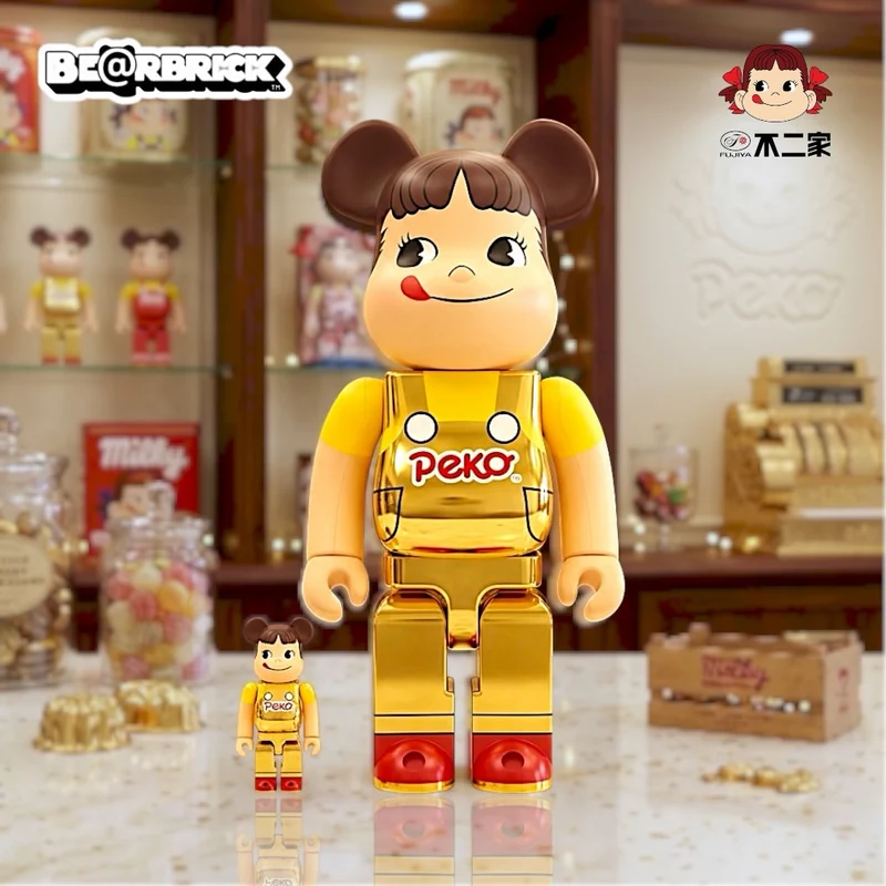 MEDICOM TOY - BE@RBRICK 100% & 400% PEKO-CHAN 不二家牛奶妹 金色吊帶褲Ver. Y20000 (4902555230542) 全款(僅限香港以外地區 (僅限香港以外地區)