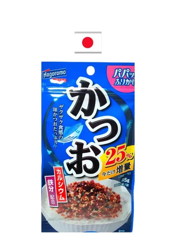 HAGOROMO FURIKAKE KATSUO 28g - Tempero furikake sabor de peixe bonito. Origem: Japão