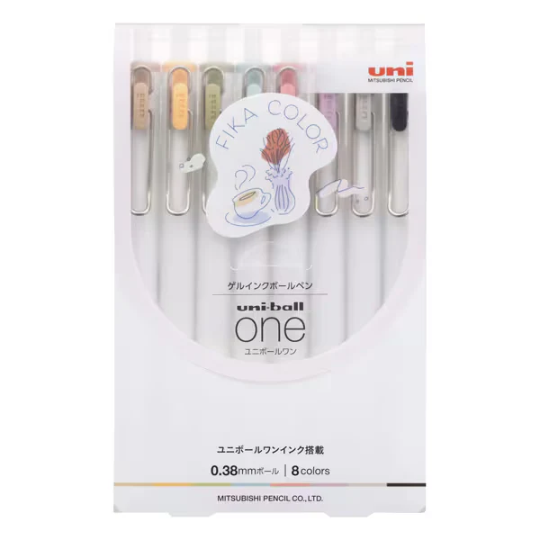 三菱鉛筆 MITSUBISHI PENCIL ゲルインクボールペン uni-ball ONE（ユニボール ワン） フィーカカラー8色セット 0.38mm 本体色：オフホワイト UMNS38FC8C 4902778319697
