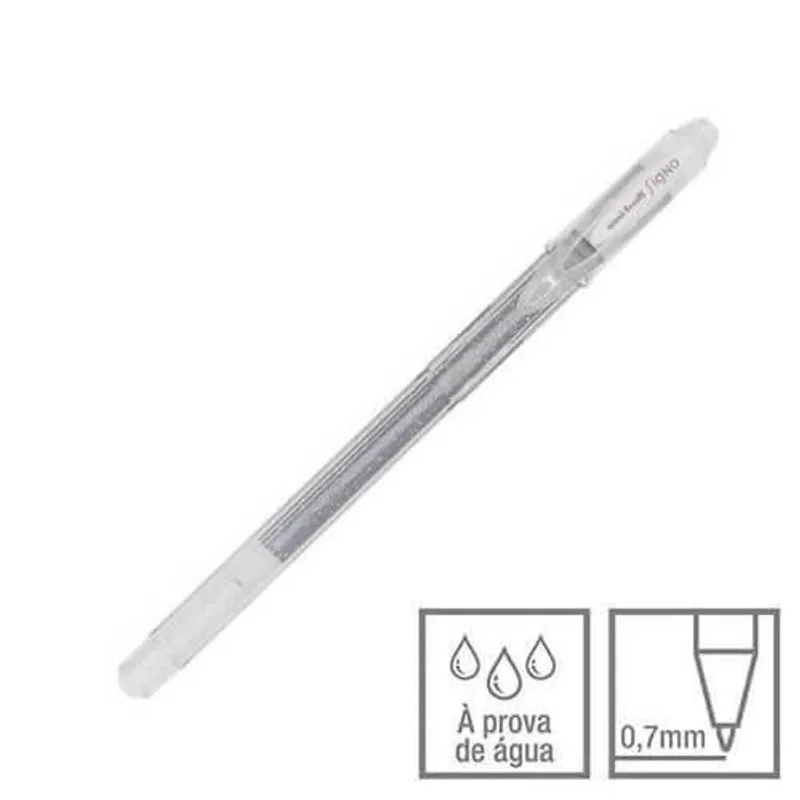 Caneta Gel Signo Sparkling com Tinta Gel Exclusiva Ponta 1.0 mm 1 Unidade Prata