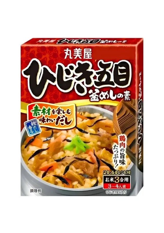 MARUMIYA KAMAMESHI HIJIKI GOMOKU 215g - Tempero/molho base pronto em sachê para o preparo de kamameshi, sabor hijiki gomoku. Origem: Japão