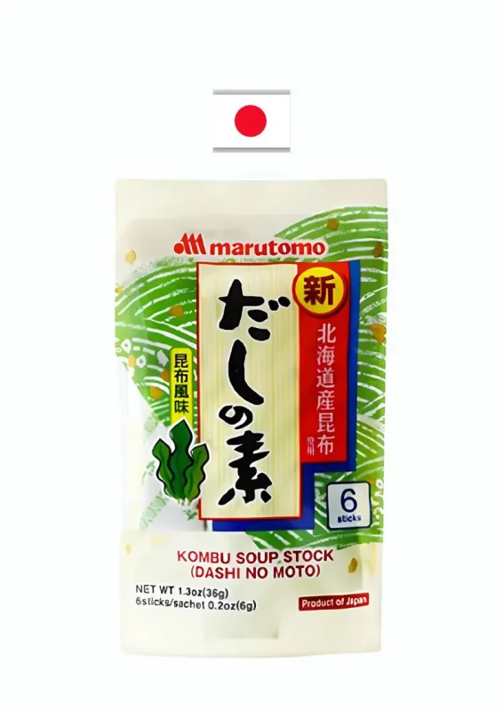 MARUTOMO KOMBU DASHI NO MOTO 6P 36g - Tempero para preparação de caldo dashi no moto kombu. Origem: Japão