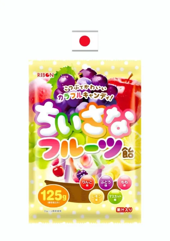 RIBON SMALL FRUITS 125g - Bala de frutas (pêssego, uva verde, roxa, limão e maçã). Origem: Japão