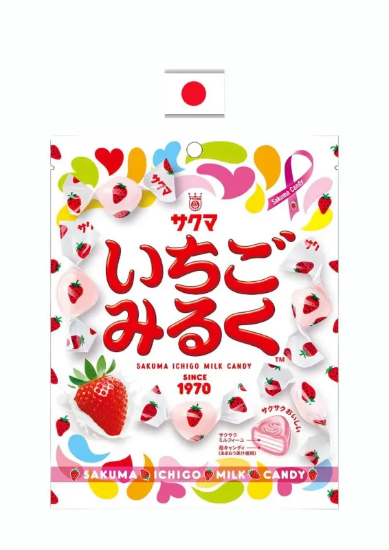 SAKUMA ICHIGO MILK CANDY 83g - Bala de morango com leite. Origem: Japão