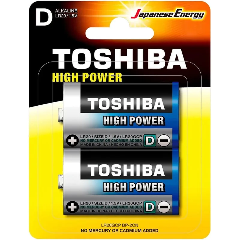 PILHA ACALINA TOSHIBA GRANDE D CARTELA COM 2 UNIDADES