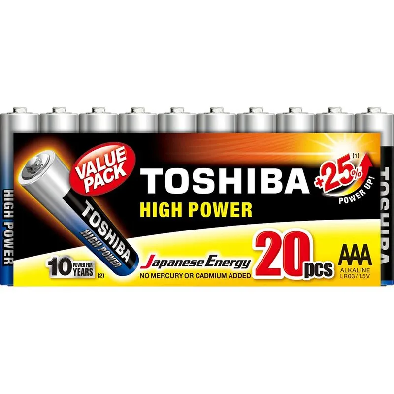 Pilhas Alcalinas Aaa Toshiba Blister Com 20 Unidades Lr03gcp Mp-20cn