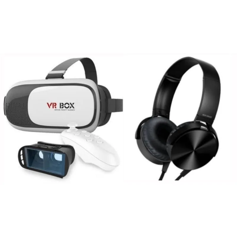 Kit vr Box 2.0 Óculos 3D Controle bluetooth Fone ouvido Mdr