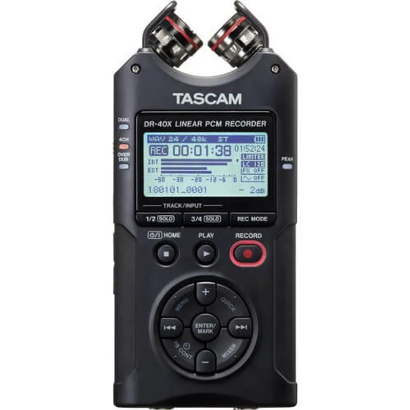Gravador de Áudio Digital Tascam DR-40X de Quatro Trilhas com Interface de Áudio USB