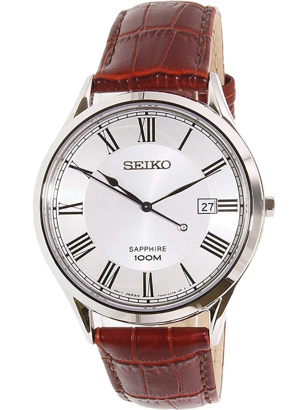 Seiko Mens Analogue Quartz Watch with Brown Leather Strap SGEG97P1