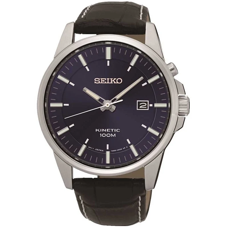 Seiko Mens Brown Leather Kinetic Watch SKA731P1