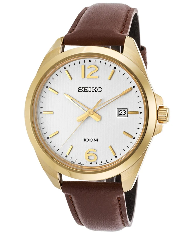 Seiko Mens Leather Strap Watch SUR216P1