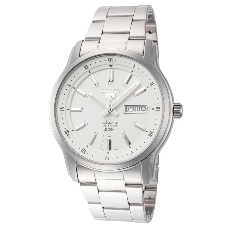 Reloj Seiko 5 SNKP09 Automatico Fecha Acero Inoxidable Dial Blanco