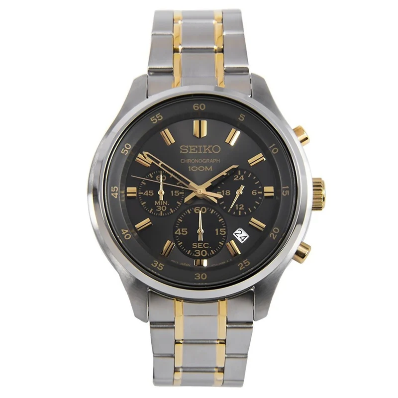 Mens Seiko Chronograph Watch SKS591P1 with Two Tone Bracelet Watch and Black Dial