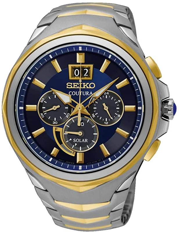 Seiko Men's Coutura Solar Watch with Blue Dial & Two Tone Stainless Steel Bracelet SSC642P1