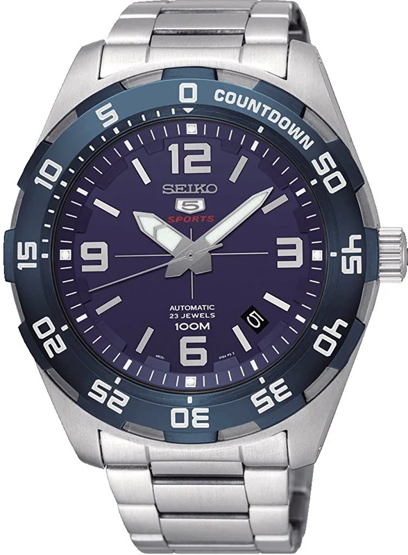 Seiko Sports Men's Automatic Watch with Blue Dial and SIlver Strap SRPB85K1