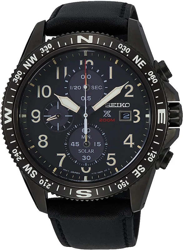 Seiko Prospex Mens Solar Powered Chronograph Watch with Leather Strap SSC707P1