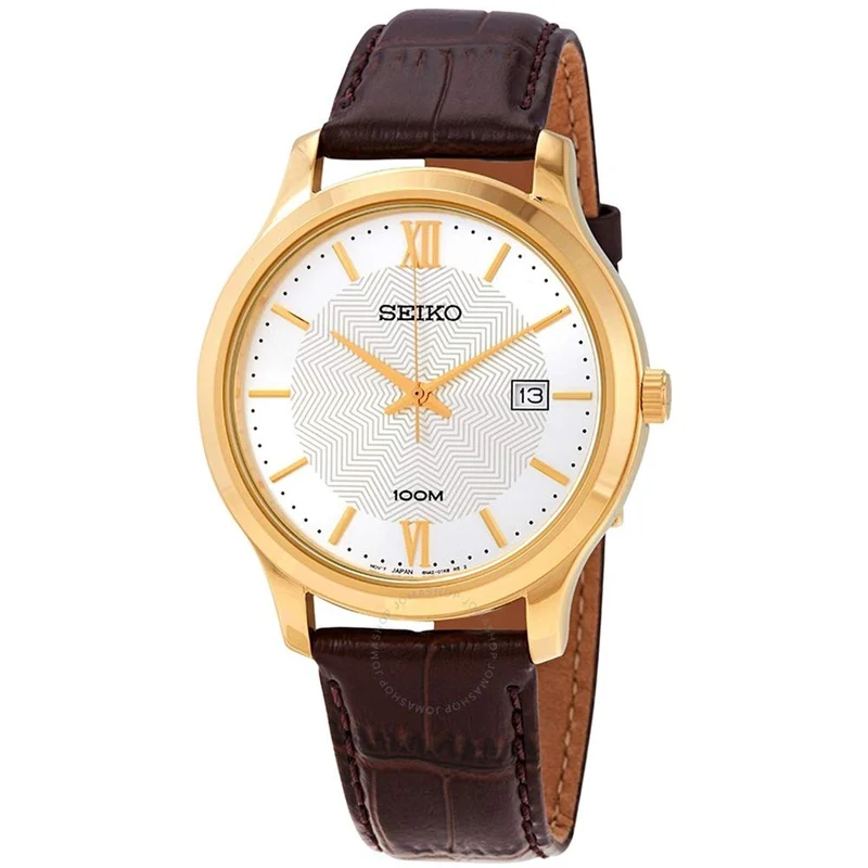 Seiko Men's Watch with Brown Leather Strap and Silver Dial SUR298P1