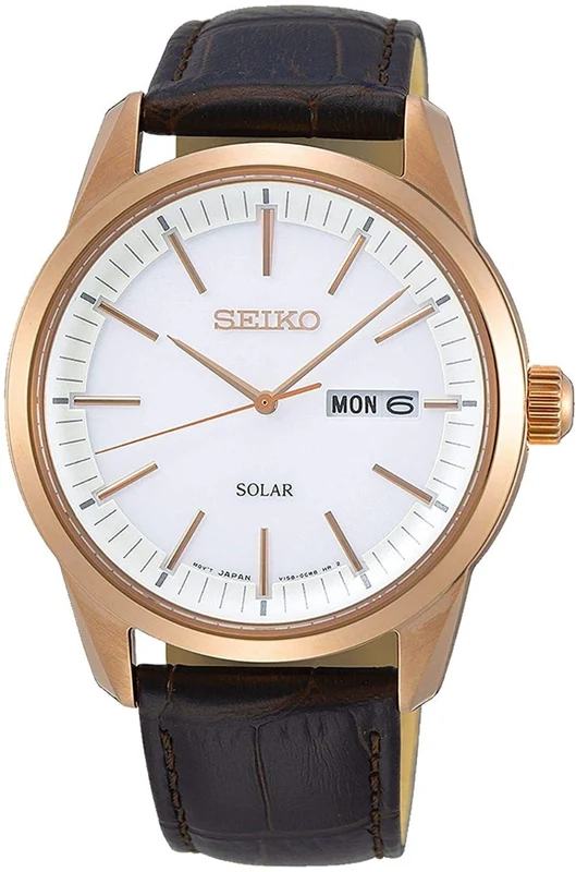 Seiko Mens Solar Watch with Brown Leather Strap SNE530P1