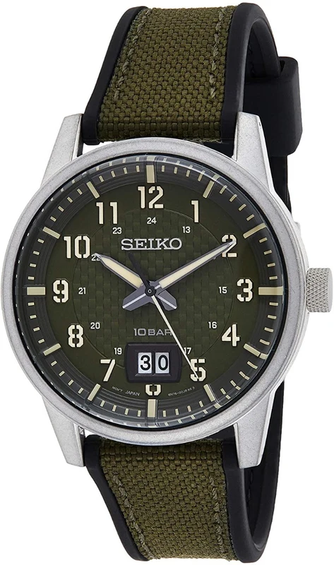 Seiko Men's Watch with Khaki Dial and Khaki Canvas Strap SUR323P1