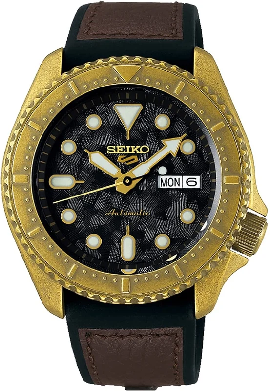 Seiko 5 Sports Mens Automatic Watch with Black Dial and Black Strap SRPE80K1