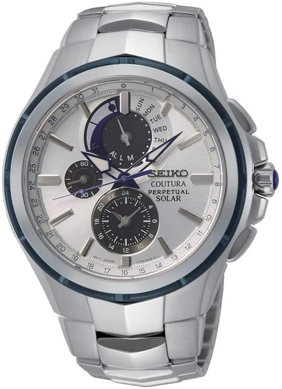 Seiko Men's Coutura Perpetual Solar Watch with Silver Dial and Stainless Steel Bracelet SSC787P9