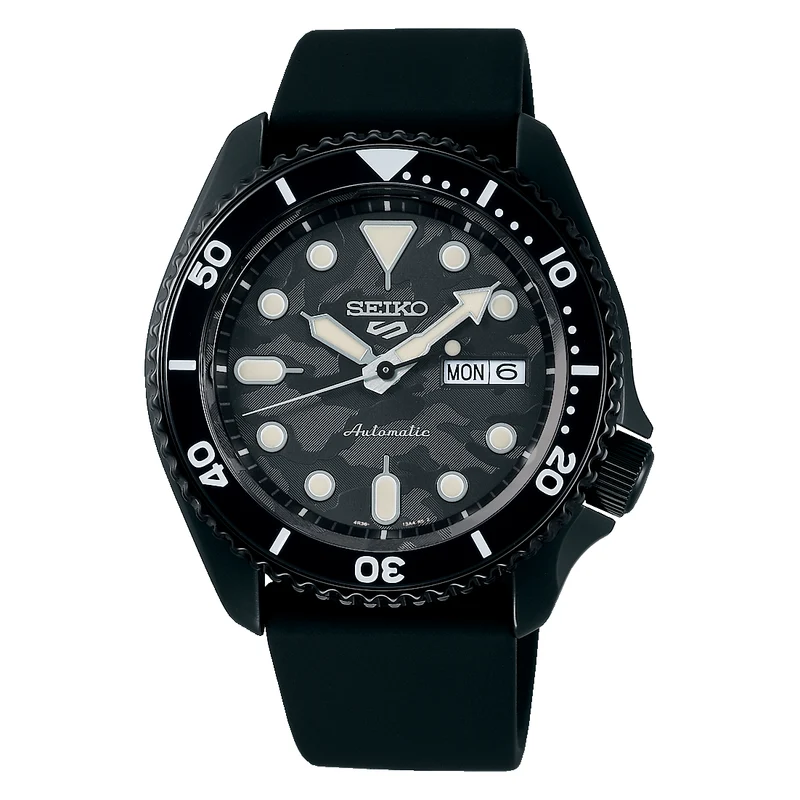 Seiko 5 Sports x Yuto Horigome SKX Limited Edition with Camouflage Dial and Black Rubber Strap SRPJ39K1