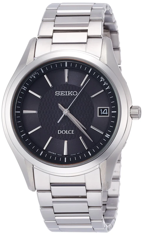 SEIKO DOLCE SADZ187 Men's Watch Solar Radio Titanium Silver Band Black Dial NEW