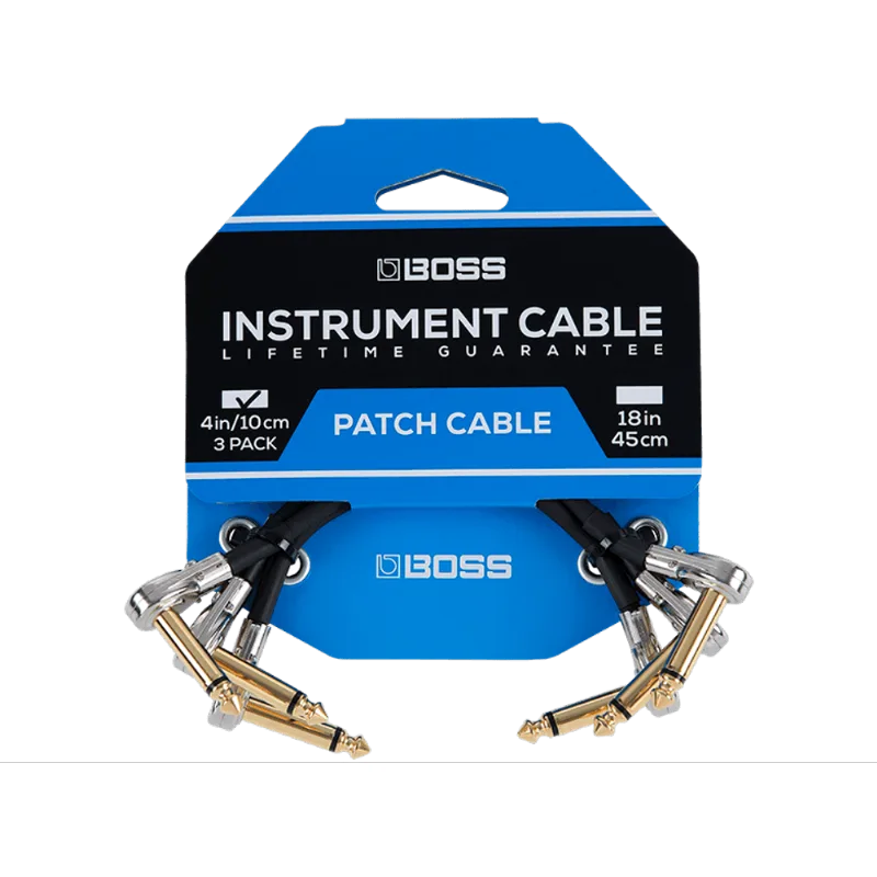 BOSS BPC-4-3 | Kit com 3 cabos P10 em L do tipo pancake de 10 cm BPC-4-3