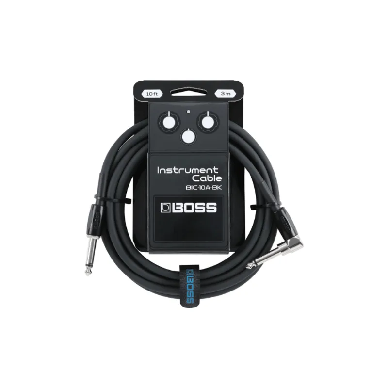 BOSS BIC-10A-BK | Cabo para Instrumento P10 x P10 em L de 3 metros na cor preta BIC-10A-BK