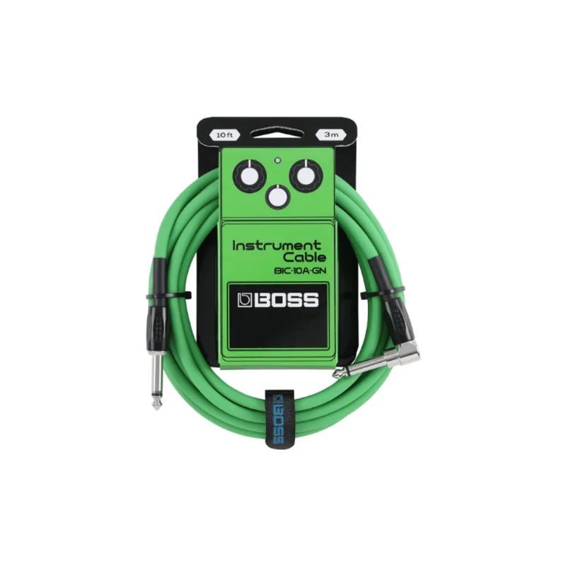 BOSS BIC-10A-GN | Cabo para Instrumento P10 x P10 em L de 3 metros na cor verde BIC-10A-GN